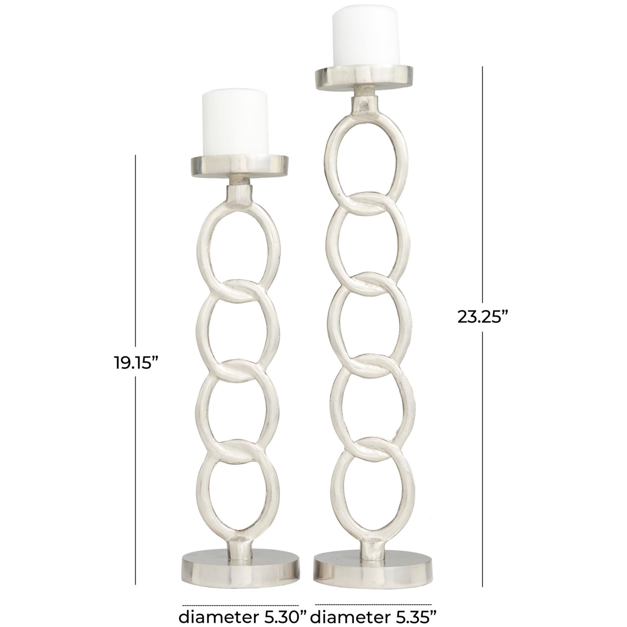 Silver Metal Geometric Candle Holder Set
